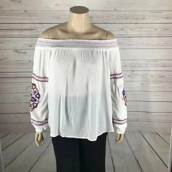 INC INTERNATIONAL CONCEPTS Embroidered Off The Shoulder Peasant Top, 0X - Picture 3 of 8